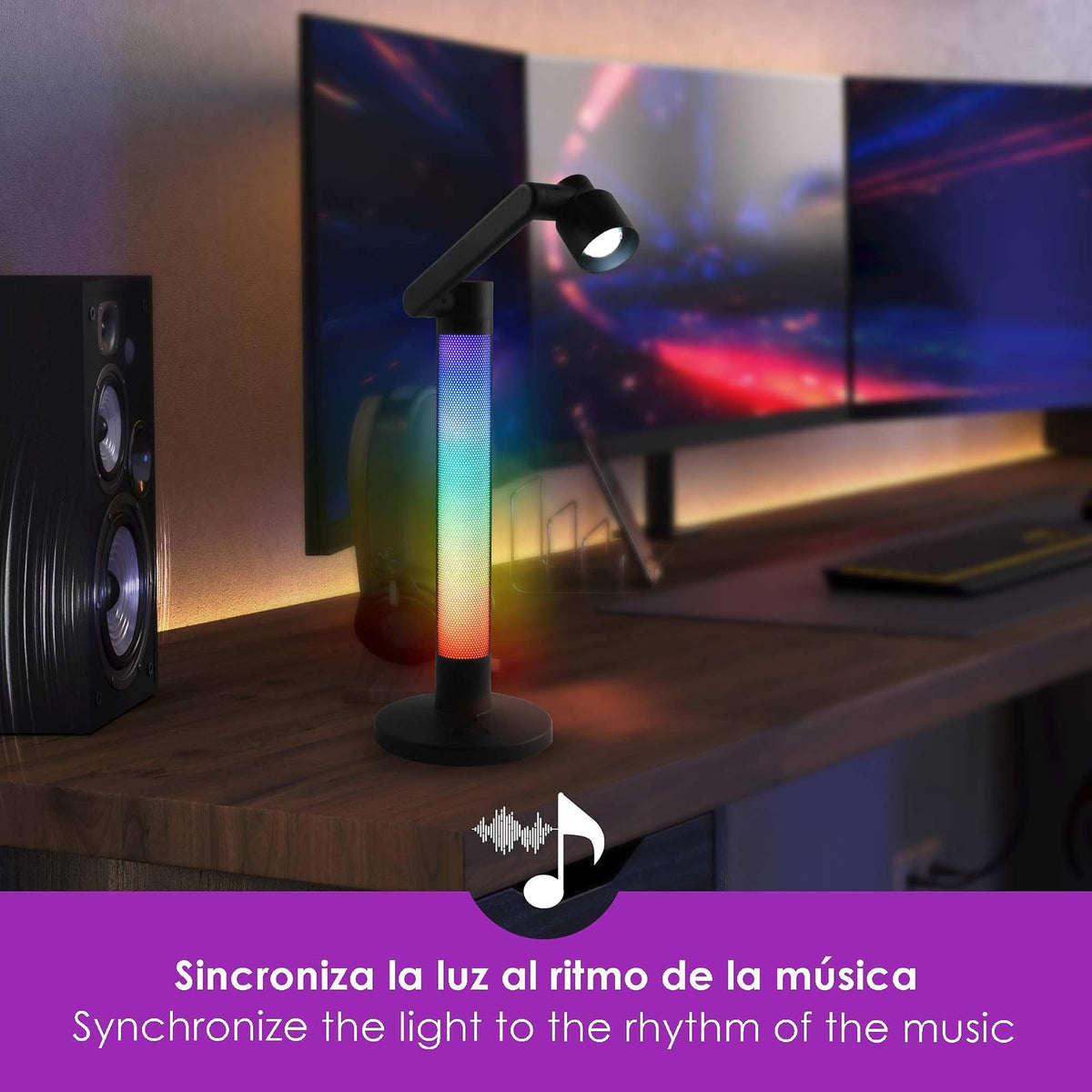 Lloyd's Lámpara Escritorio WiFi RGB control por App y Voz, Brazo Ajustable | Luz blanca fría y cálida, sincroniza al ritmo de la música, 250 lm, compatible con asistentes virtuales