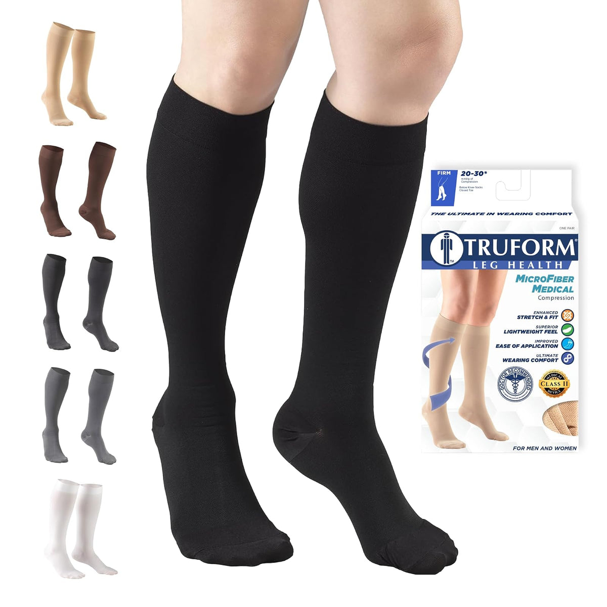 Truform Medias de Compresión 20-30 mmHg, Hasta la Rodilla, Punta Cerrada - Black - X-Large