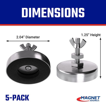 Master Magnetics - Imán de base redonda de cerámica con pernos, tuercas y tuercas de ala, imanes fuertes de alta resistencia, 35 libras cada uno, chapado en níquel, 2 pulgadas de profundidad, 1.25