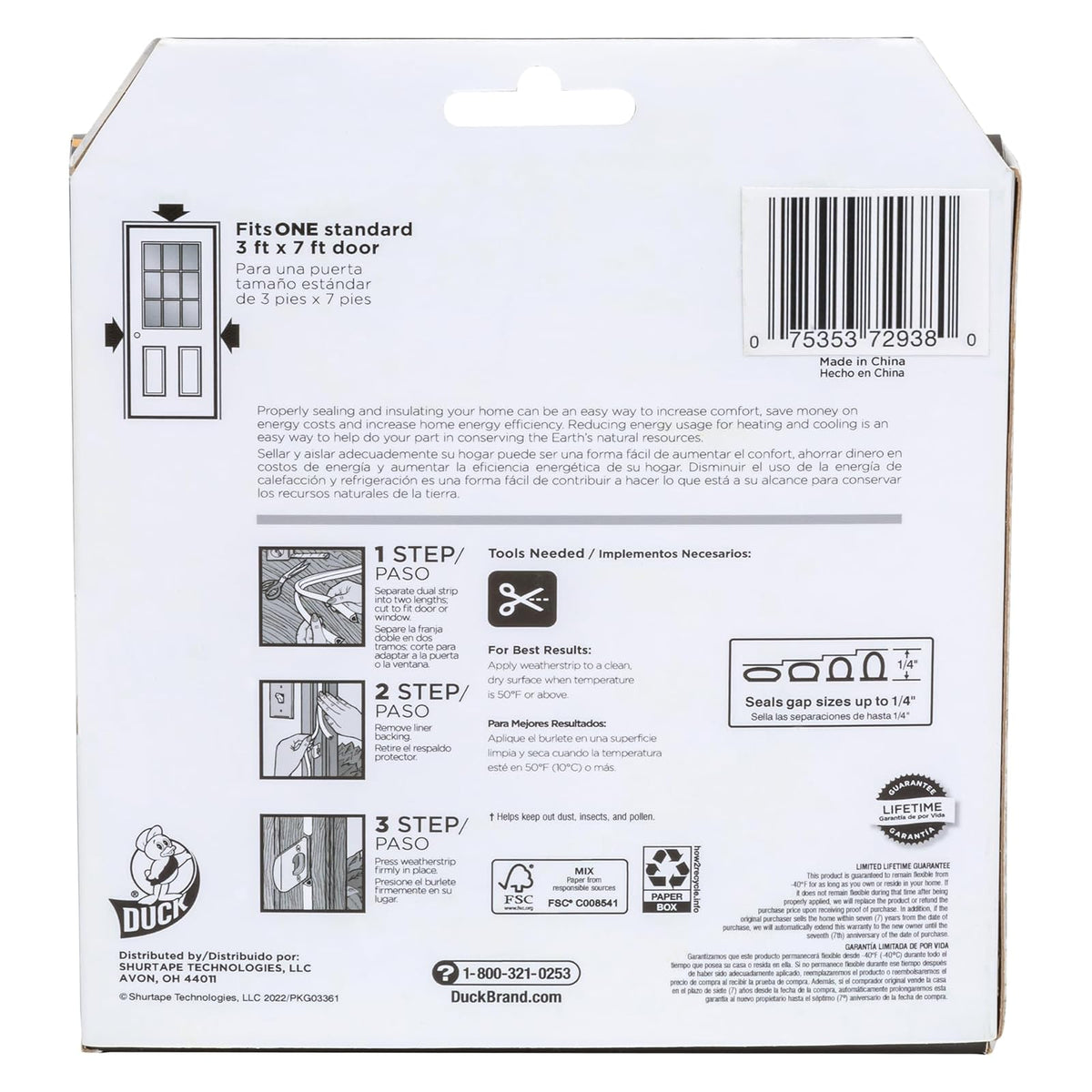 Duck Brand Max Strength - Sello de silicona para puertas y ventanas, autoadhesivo, se adapta a espacios medianos de 1/8-1/4 pulgadas, 0.31 pulgadas x 0.25 pulgadas. x 16 pies, blanco