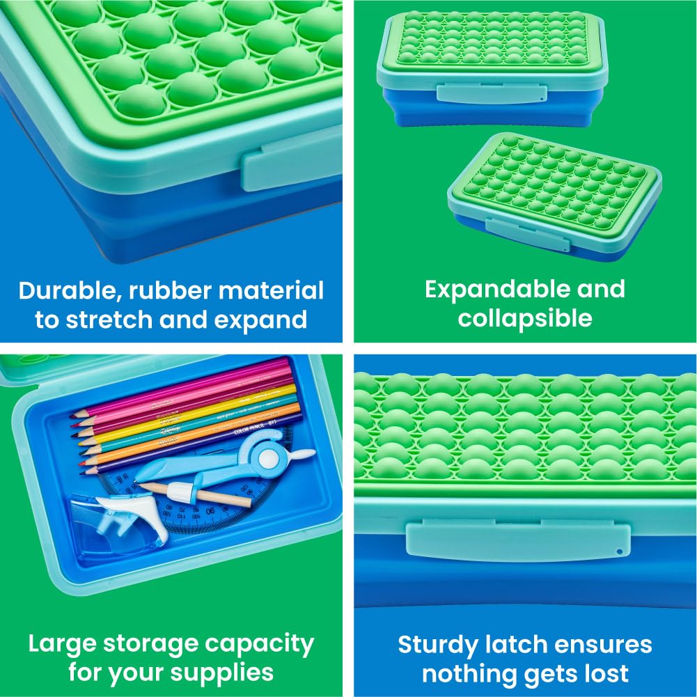 LockerMate by Bostitch - Caja de lápices expandible con estuche plegable para manualidades y suministros escolares, verde/azul