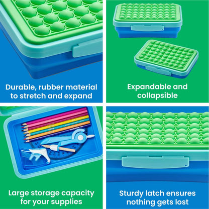 LockerMate by Bostitch - Caja de lápices expandible con estuche plegable para manualidades y suministros escolares, verde/azul