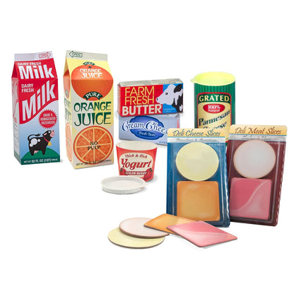 Melissa & Doug ¡Juguemos de casita! Productos para refrigeradoras (juguetes de comestibles de juego de imitación, 20 piezas)