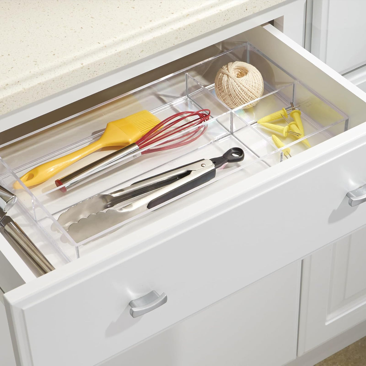 InterDesign 40850 Clarity Cosmetic Drawer Organizer for Vanity Cabinet to Hold Makeup, Beauty Products, Clear, 8 x 16 x 2