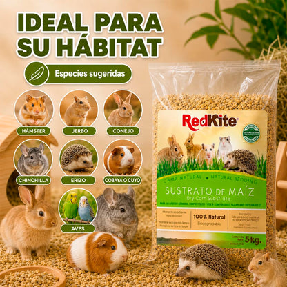 Red Kite Sustrato de Maíz Natural para Pequeños Mamíferos y Aves, 100% Natural, Alta Absorción, 5 kg