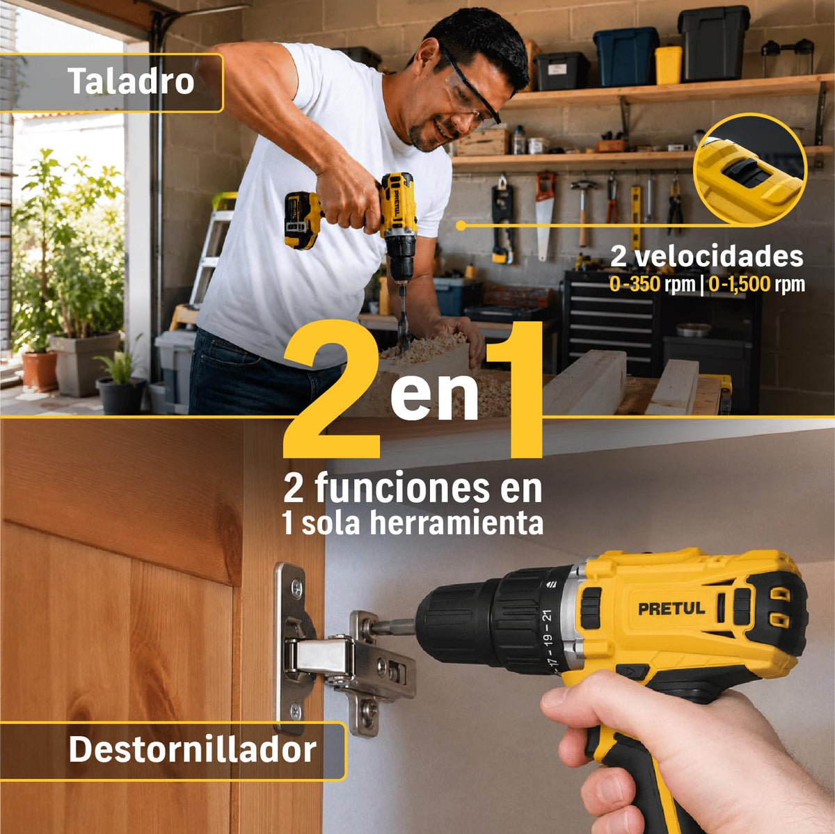 PRETUL TALI-20P2, Taladro/destornillador 1/2", 20V con 1 batería de 2Ah