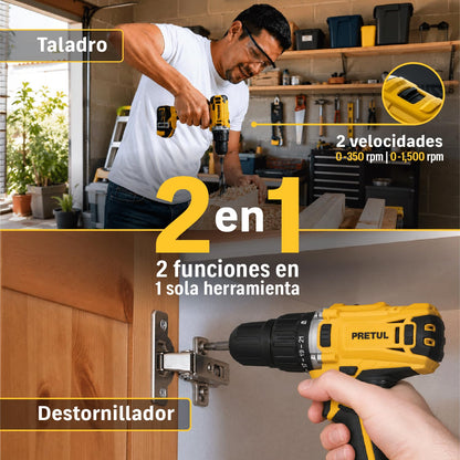 PRETUL TALI-20P2, Taladro/destornillador 1/2", 20V con 1 batería de 2Ah
