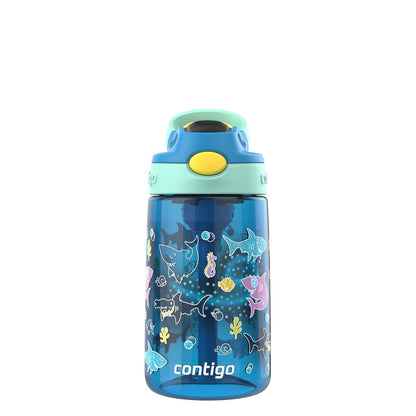 Contigo Botella de Agua para Niños con Popote, 590 ml, Libre de BPA - Juniper (Dino GFX); Blue Poppy (Shark GFX) - 14oz (Pack of 2)