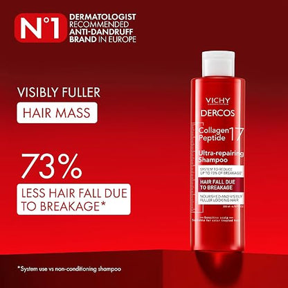 Vichy Dercos Collagen 17 Shampoo Dermatológico Reparador de Daño 200ml | Ultra Reparador con Péptidos Pro-Colágeno para Cabello Dañado y Caída por Quiebre, Cabello Fuerte y con Mayor Densidad