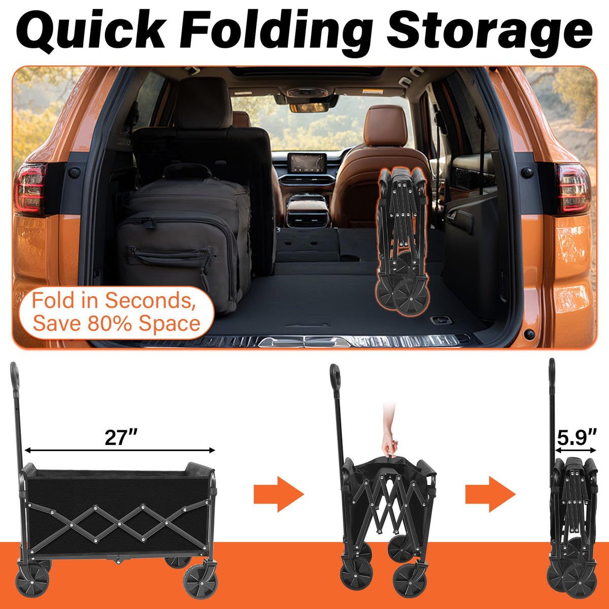 micieitie Carros de vagones Plegables – Carro Plegable de 360 Libras con Ruedas portátil – Carro Plegable Ligero para Camping, Deportes, Viajes, Picnic, comestibles, Compras