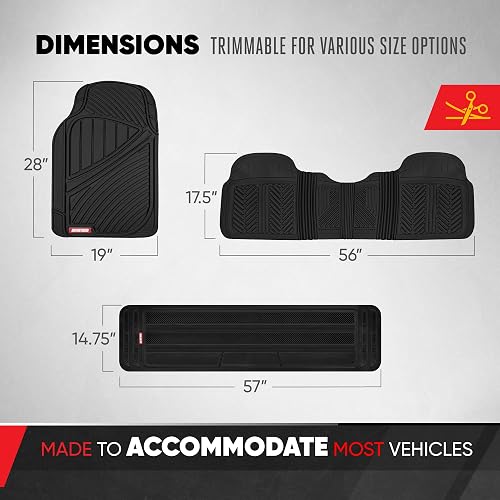 Motor Trend mt-773 - 801-bk 3 fila flextough Series alfombrillas de goma y Liners para automóvil SUV Van- Heavy Duty completo de interior, color negro