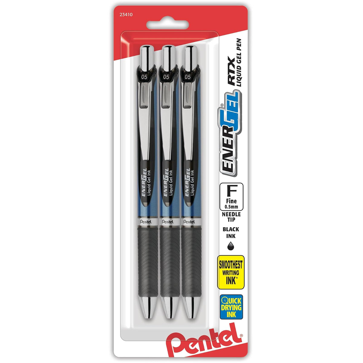 Pentel EnerGel RTX Bolígrafos Retráctiles de Tinta Líquida de Gel - Aguja de 0.5mm - 3 Unidad (Paquete de 1) - Negro
