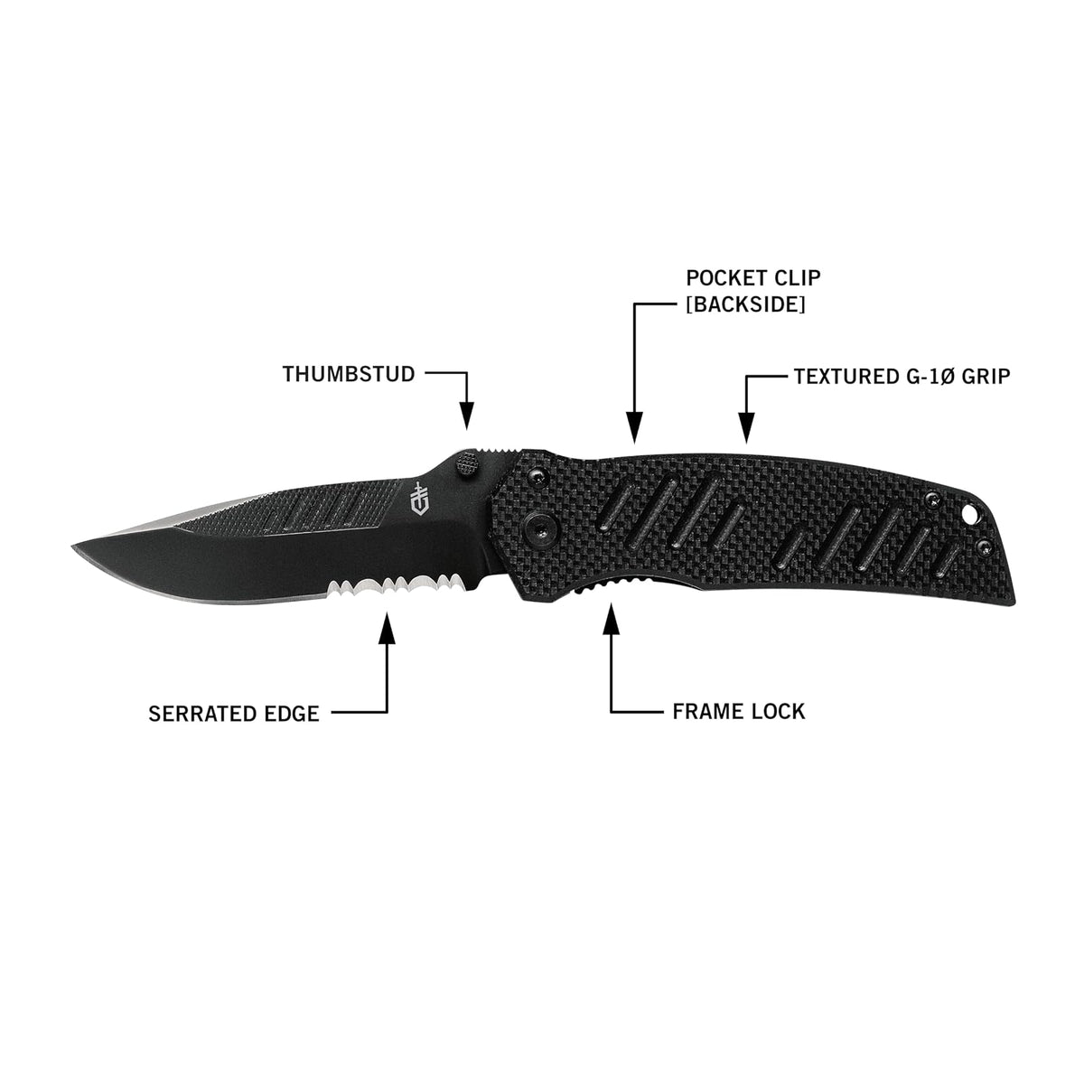 Gerber Gear 31-000594 - Cuchillo Swagger, borde dentado, punto de caída | Hoja dentada de punto de caída, mango G10, abierta con una sola mano, transporte diario EDC, cuchillo plegable duradero y