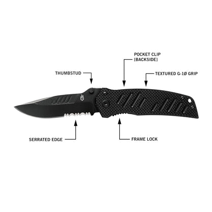 Gerber Gear 31-000594 - Cuchillo Swagger, borde dentado, punto de caída | Hoja dentada de punto de caída, mango G10, abierta con una sola mano, transporte diario EDC, cuchillo plegable duradero y
