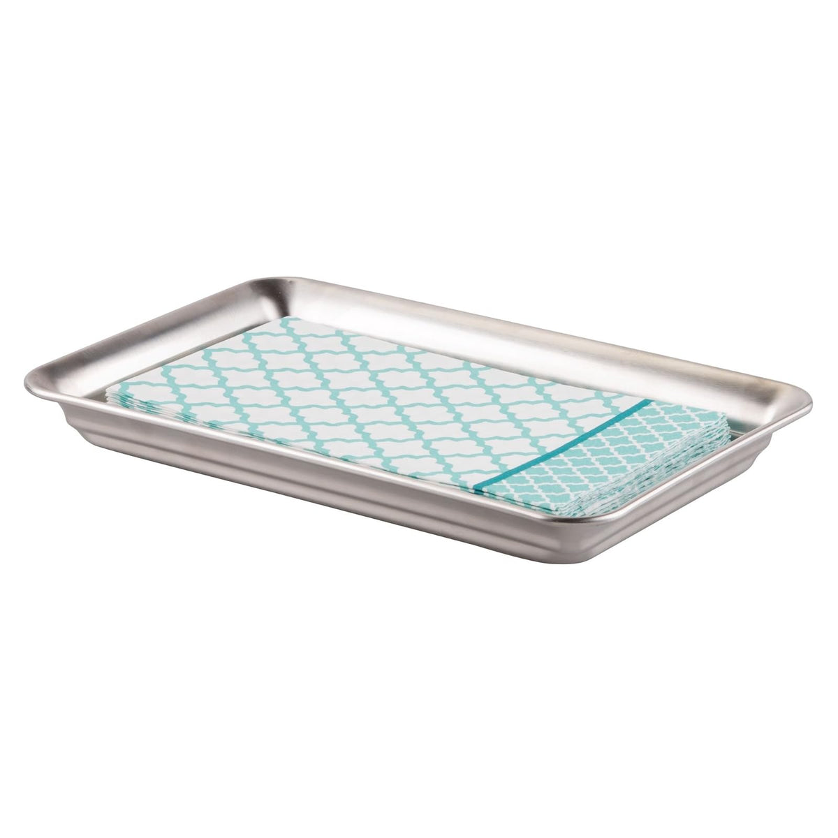 interDesign 02870 Countertop Guest Towel Tray, Bathroom Vanity Organizer, Brushed