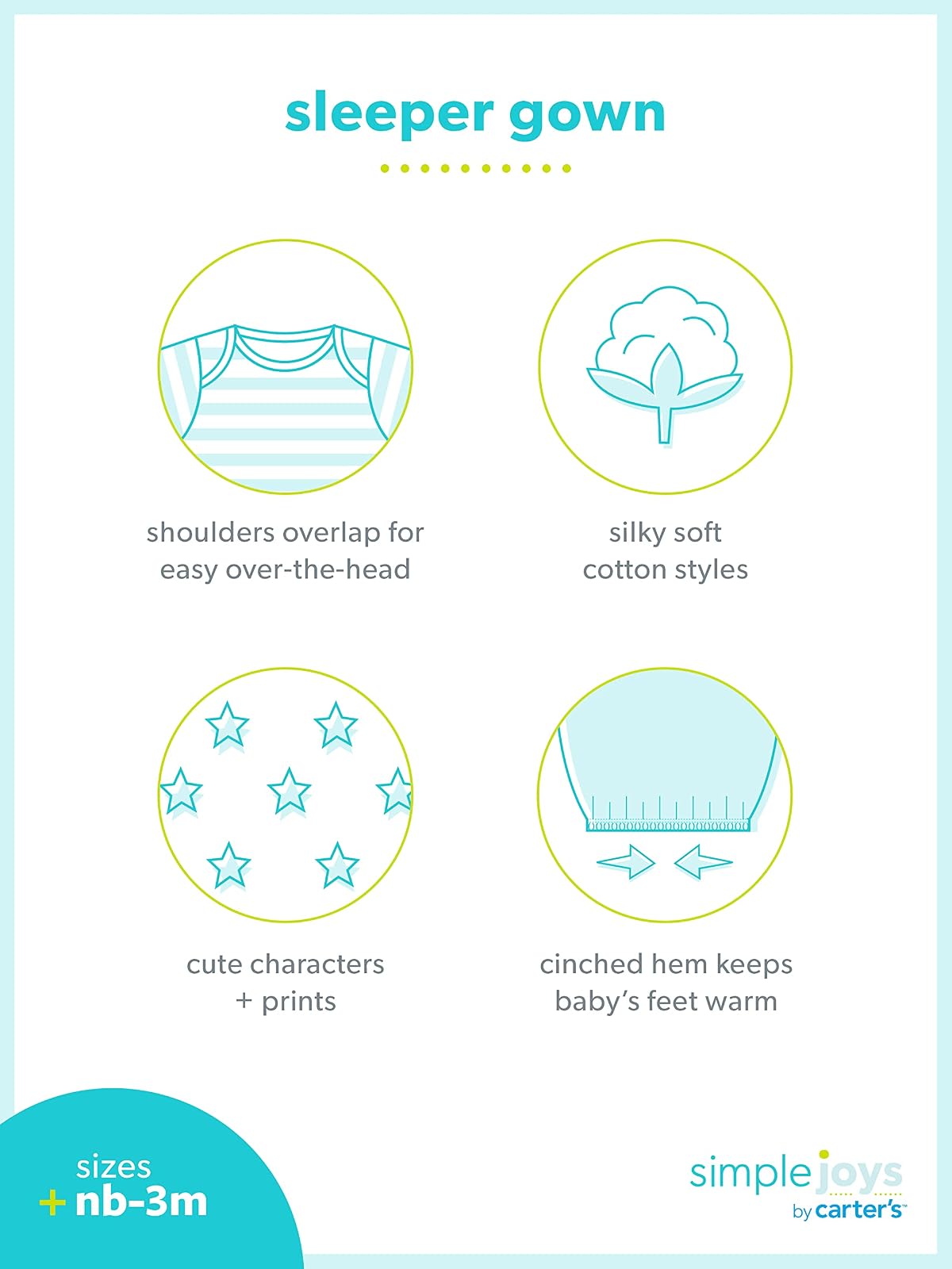 Simple Joys by Carter's 3-Pack Cotton Sleeper Gown Conjuntos y Accesorios para Dormir bebés niñas