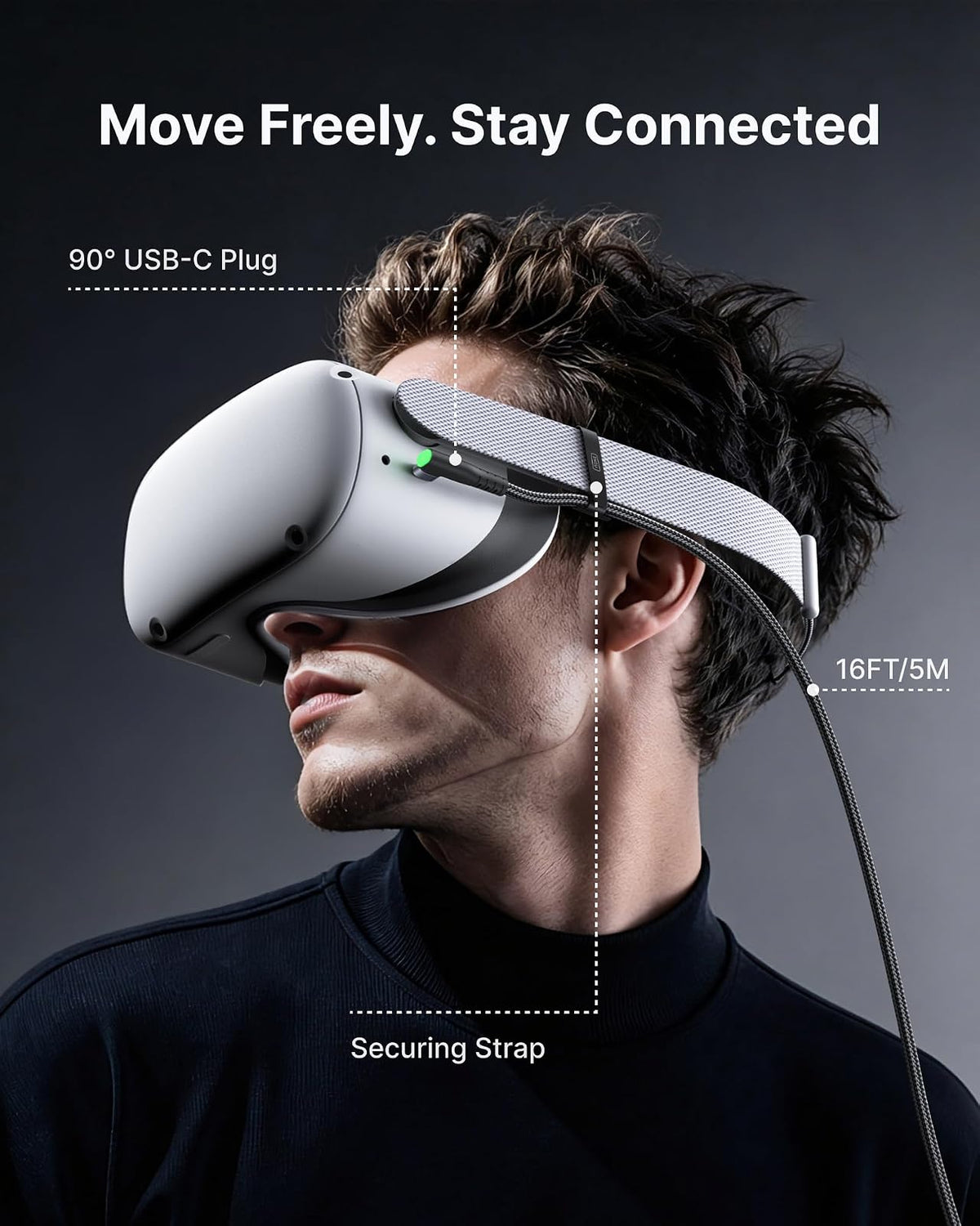 INIU Cable VR USB 3.0 Tipo C para Oculus Quest 2 | 16 pies, transferencia datos, puerto carga separado, compatible Meta Pico Steam