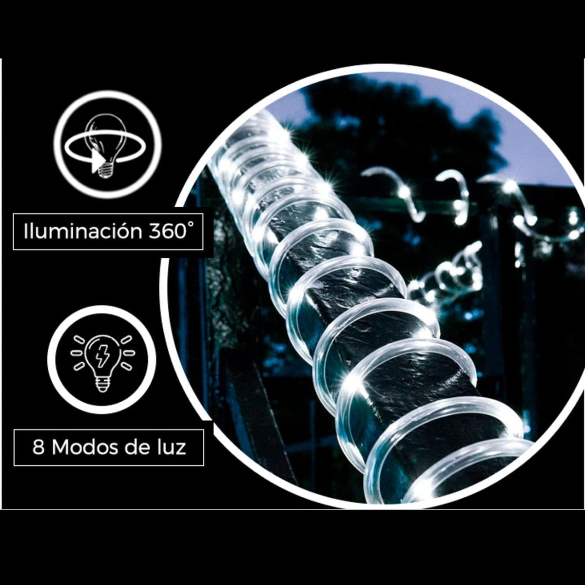 Luces Navideñas Manguera de luz led- Luces de Navidad con 8 modos Manguera Transparente IP67 Impermeable Luz de Cadena para exterior (20M 400LED, Blanco frío)