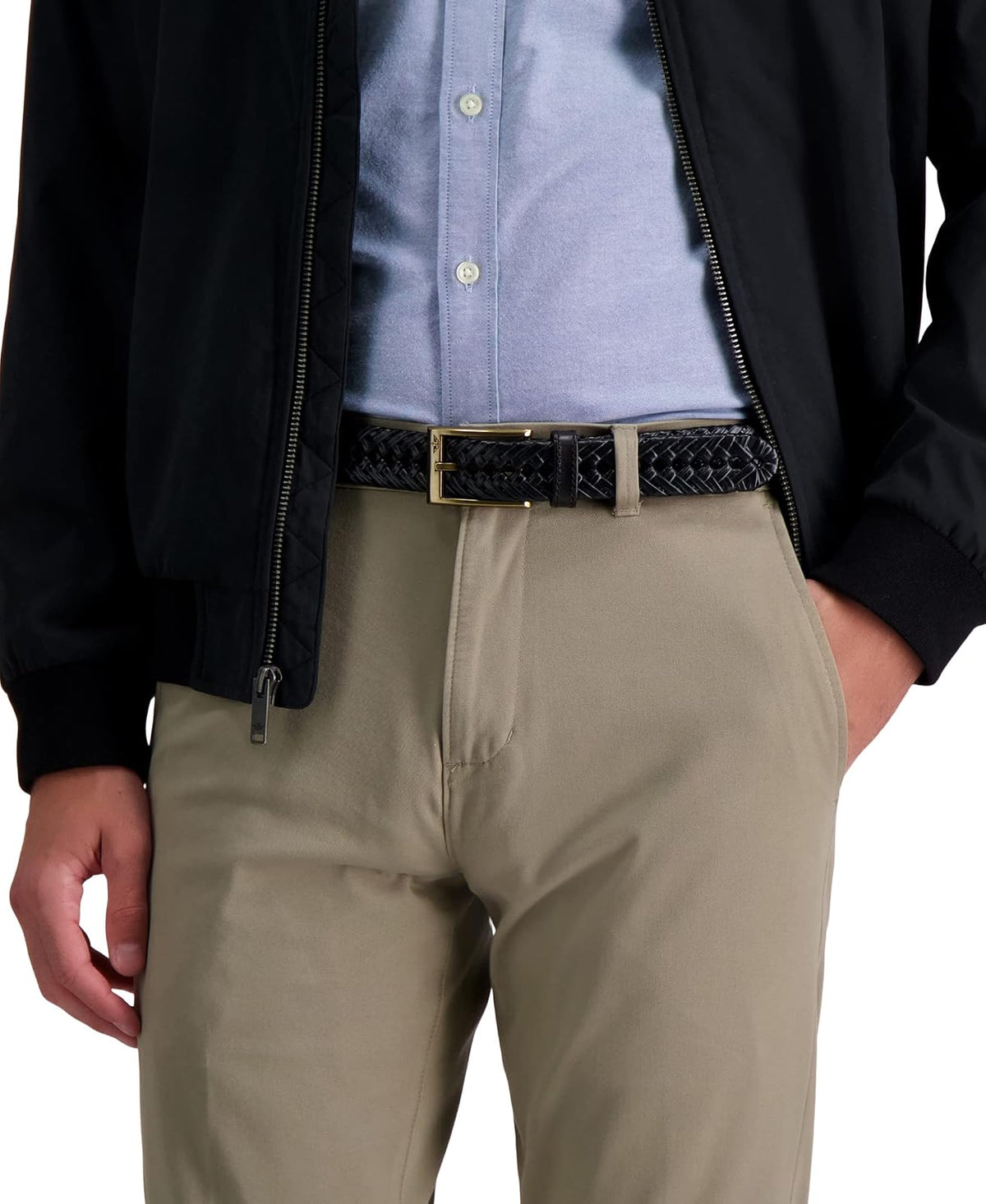Dockers Cinturón de metal trenzado con cordones para hombre de 1 1/4 pulgadas