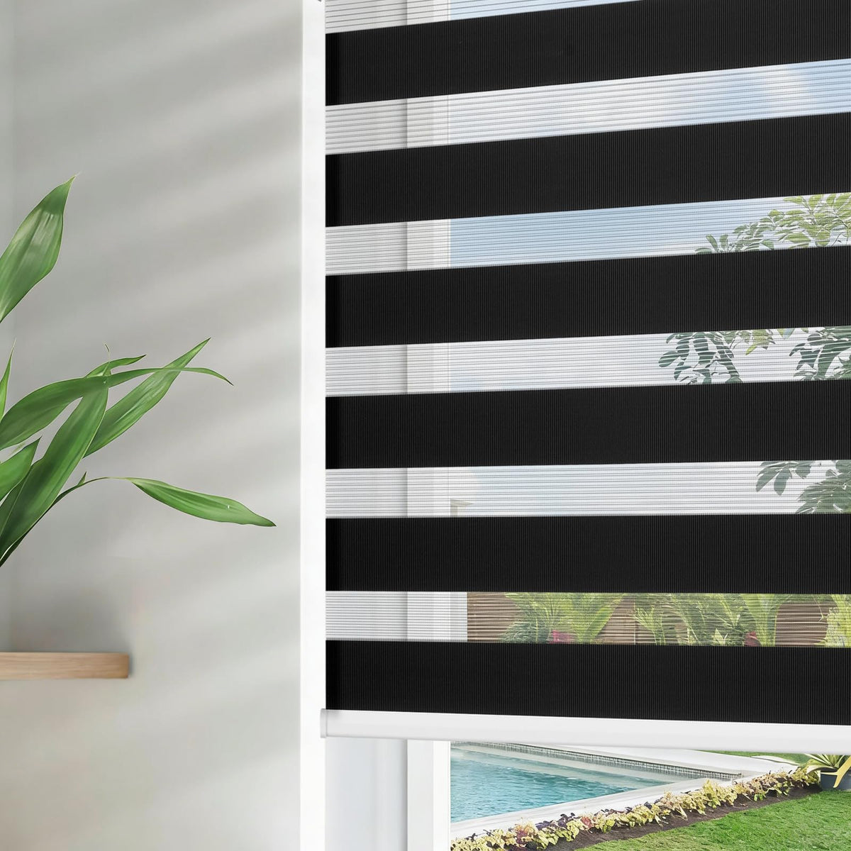 Joydeco Persianas de Cebra Inalámbricas, Filtran Luz y Dan Privacidad - Negro - 71An x 191Al cm