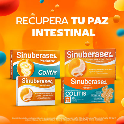Sinuberase Probióticos Bacillus Coagulans 1 millón UFC 48 comprimidos. Alivia los Síntomas de la Colitis Desde la Raíz: Dolor, Inflamación, Distensión