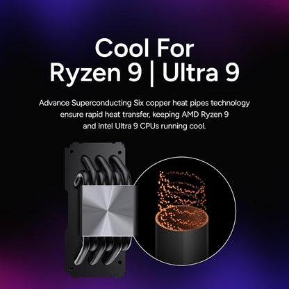 Cooler Master Hyper 612 APEX Enfriador de aire CPU, ventilador dual Mobius 120 PWM, 6 tubos de calor de cobre compuesto superconductor, 159 mm de alto, cubierta superior elegante, AMD Ryzen AM5|AM4