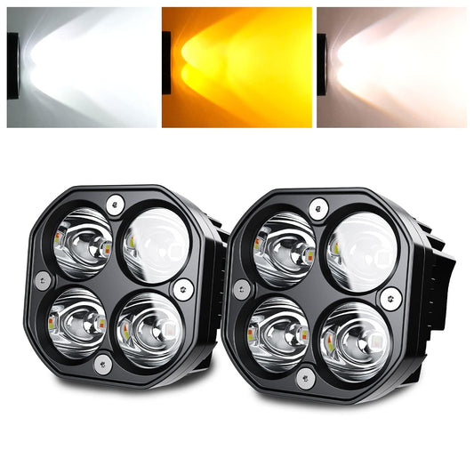 SLARY - Juego de 2 luces LED de trabajo de 3 pulgadas, color blanco y ámbar con seis modos, cubeta cuadrado, luces de parachoques con interruptor de arnés de cableado WHX-YY-4C-YWBS-2P3INS-SW
