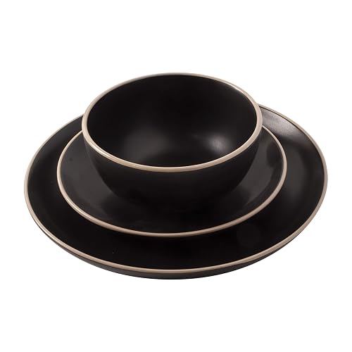 Gibson Home - Vajilla Rockaway redonda de cerámica, servicio para 4 (12 piezas), color negro