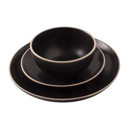 Gibson Home - Vajilla Rockaway redonda de cerámica, servicio para 4 (12 piezas), color negro