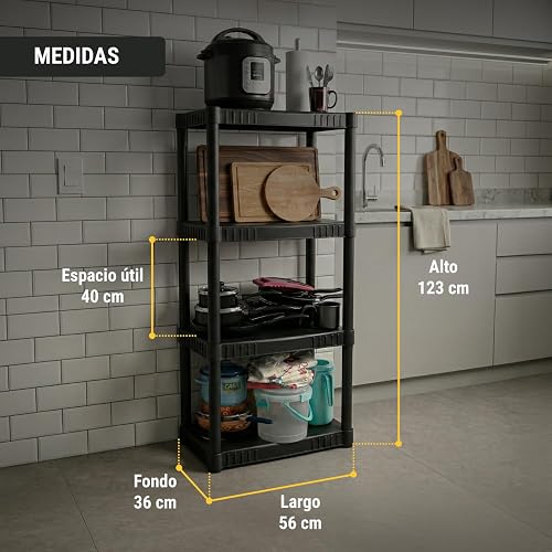 Pretul EST-4P, Estante plástico, 4 repisas, Capacidad máx 108 kg