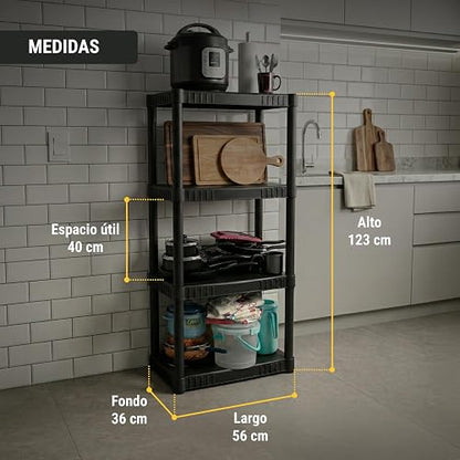 Pretul EST-4P, Estante plástico, 4 repisas, Capacidad máx 108 kg
