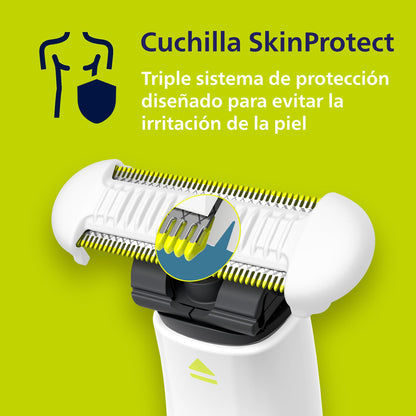 Philips OneBlade Intimate, Rasuradora y recortadora para las zonas íntimas y axilas, para hombre y mujer, con 2 cuchillas SkinProtect contra cortes y rasguños, QP1924/50