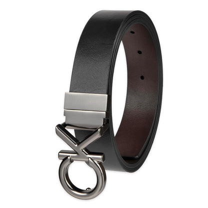 Calvin Klein Two-in-one Reversible Rotative Buckle Casual Dress Belt Cinturón Hombre - Extra Grande - Placa negra y café