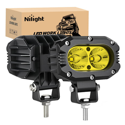 Nilight - Luz LED para cápsula de 24 W, 4 pulgadas, 2 unidades de luces de conducción de haz de inundación amarillo, IP67, impermeable, auxiliar todoterreno, iluminación para camiones, tractores, SUV