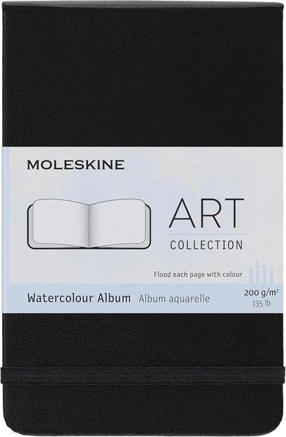 Moleskine Art Plus - Álbum de acuarela, Libro, Negro, Pocket | Bolsillo de 8,9 x 14 cm, álbum de acuarela de 60 páginas con papel de mezcla de algodón de 200 g/m² para técnicas húmedas y