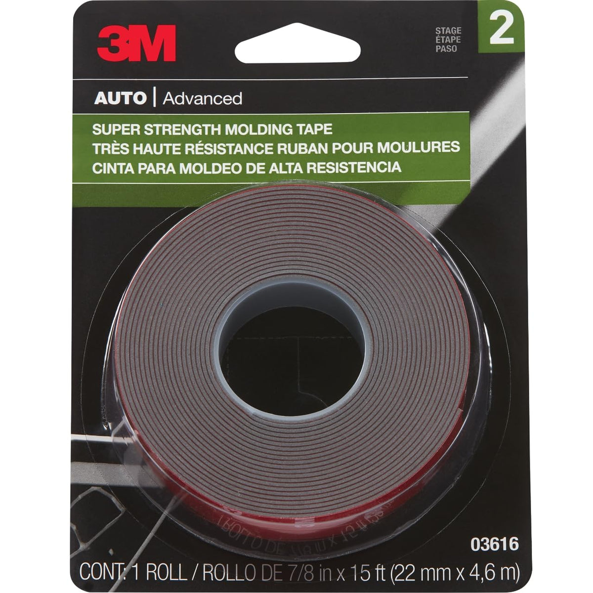 3M - Cinta de moldeo de superresistencia, 03616, 7/8" x 15 pies, 1 rollo