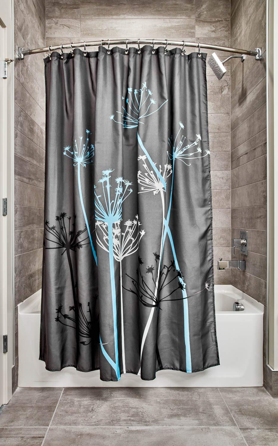 InterDesign Thistle Cortina de baño - Cortinas para baño Grandes de 183,0 cm x 183,0 cm - Cortina de Ducha de Tela Suave Lavable - con Estampado de Flores - Poliéster Gris/Azul