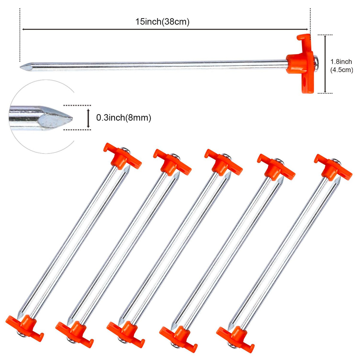 ABCCANOPY - Estacas para tienda de campaña de 11 pulgadas, 10 anclajes de metal no oxidado, puntas resistentes con 4 cuerdas para acampar al aire última intervensión, color naranja