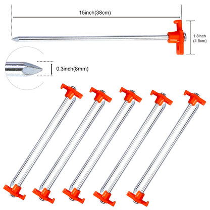 ABCCANOPY - Estacas para tienda de campaña de 11 pulgadas, 10 anclajes de metal no oxidado, puntas resistentes con 4 cuerdas para acampar al aire última intervensión, color naranja