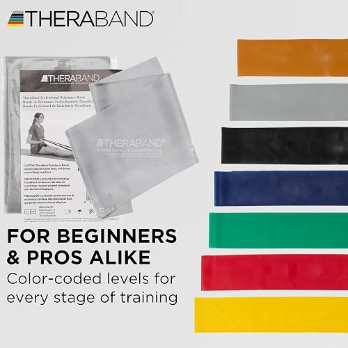 THERABAND Bandas de Resistencia de Látex Profesionales, Banda Elástica Individual de 6 Pies como Equipo de Ejercicio, Fisioterapia, Pilates, Entrenamientos en Casa, 6 Pies, Múltiples Colores y Niveles