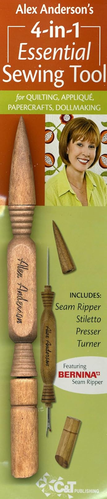 Alex Anderson 's 4 en 1 Herramienta de Costura Esencial: Incluye desgarrador de Costura, Stiletto, prensatelas y Turner (20109)