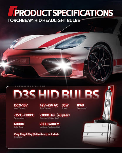 Torchbeam D3S Bombillas HID 6000K Blanco Frío 35W 66340 42403 42302 Repuesto Xenón 2 Piezas