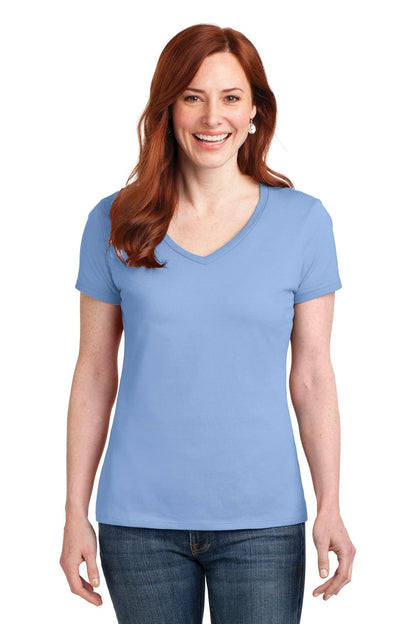 Hanes Playera Cuello en V para Mujer, 100% Algodón - Azul claro - 1 paquete - G