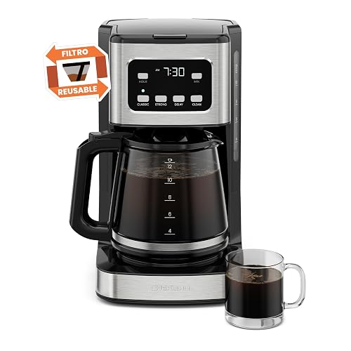 Chefman Cafetera programable de 12 tazas, cafetera eléctrica, apagado automático, pantalla digital con función de preparación automática, olla antigoteo, filtro reutilizable para molidos frescos