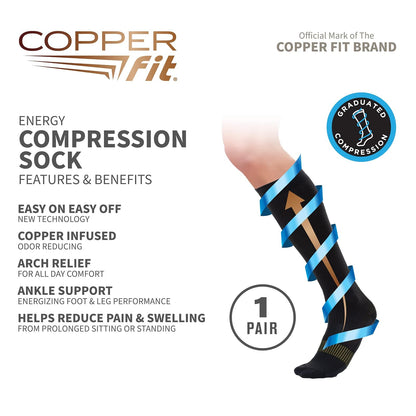 Copper Fit Calcetines de compresión unisex 2.0 fáciles de poner y quitar hasta la rodilla