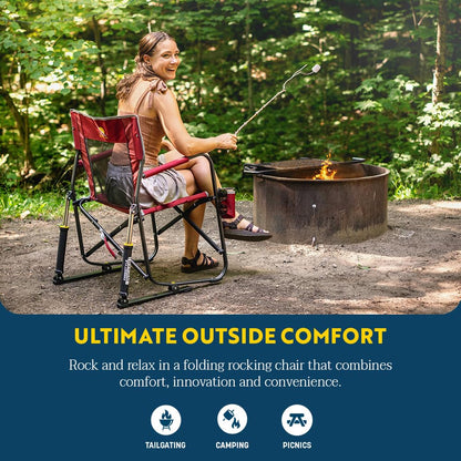 GCI Outdoor - Silla Mecedora Plegable portátil con reposabrazos sólidos y duraderos, Soporte para Bebidas y Respaldo cómodo, Color Azul Real