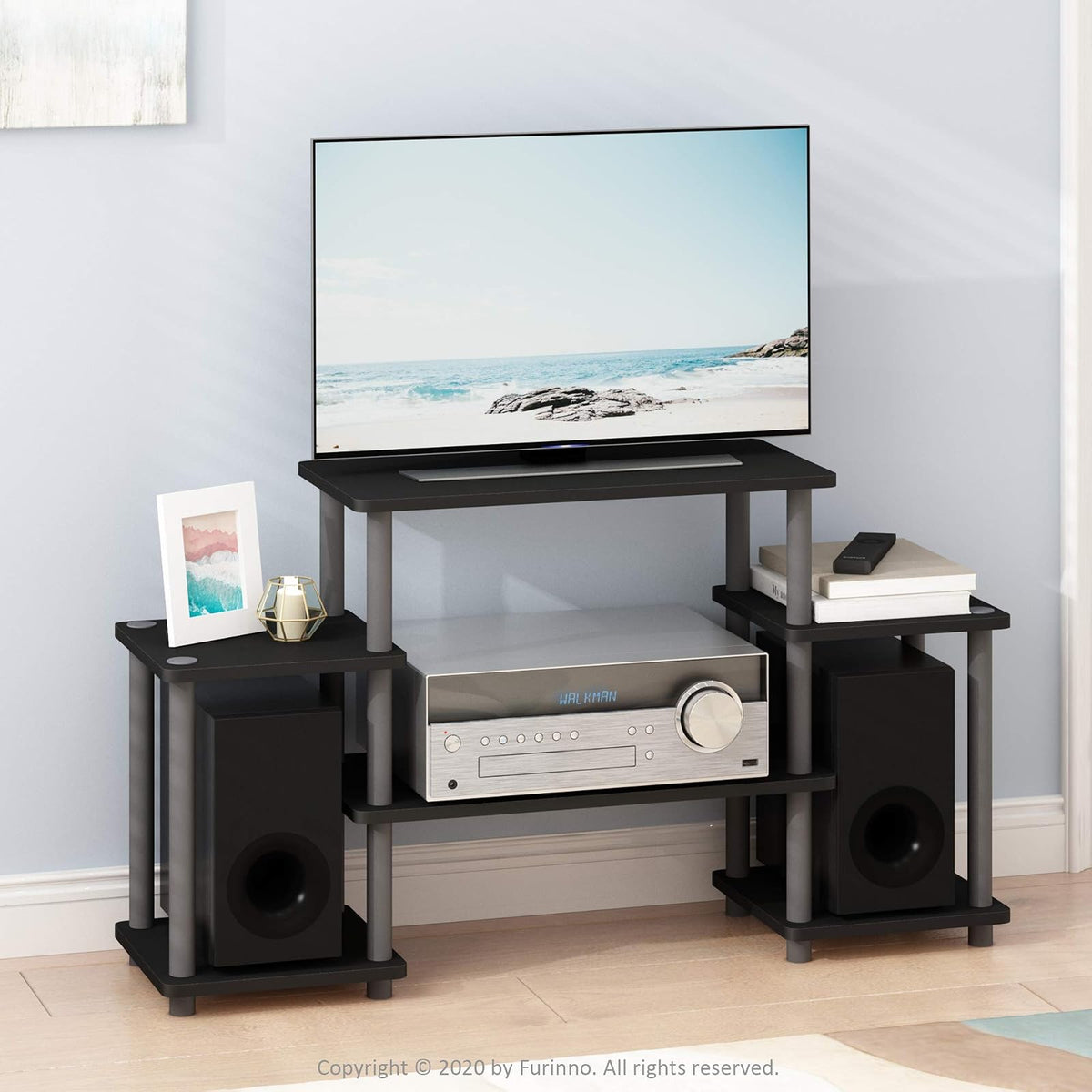 Furinno 11257BK/GY No Tools Tube Entertainment Center, Negro/Gris