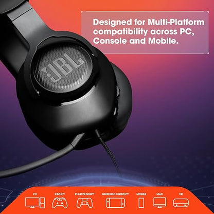 JBL Audífonos Gamer Over Ear Quantum 100 con Micrófono Extraíble | Mantente en el centro del juego con la firma JBL QuantumSOund, juega aún más tiempo con comodidad de espuma viscoelástica