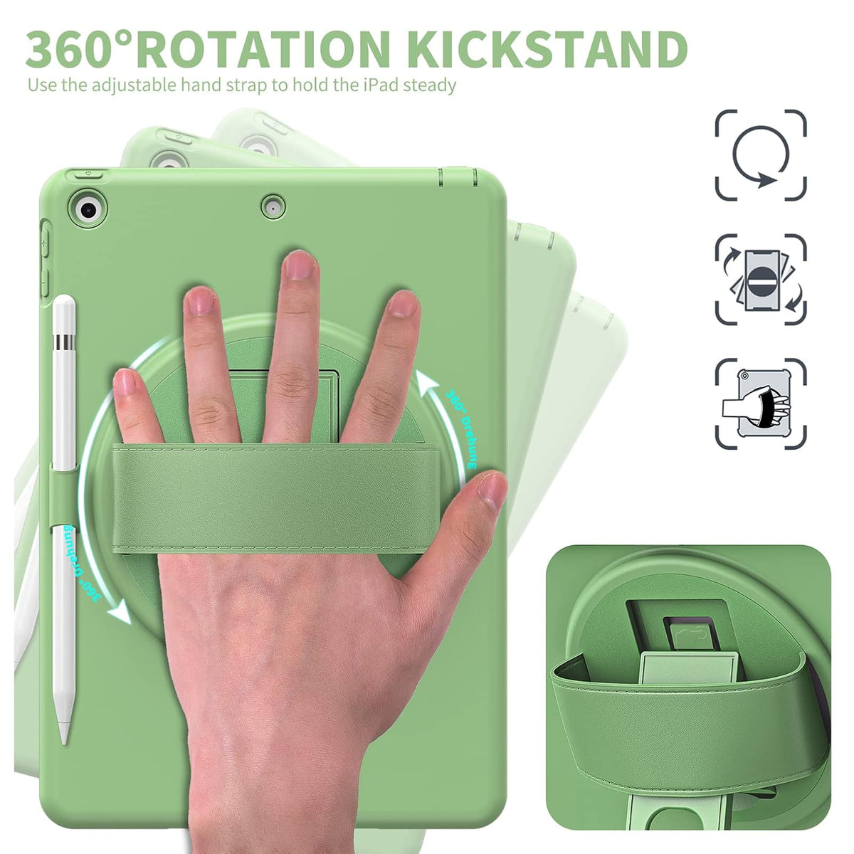 ORIbox Morandi - Funda para iPad 7ª y iPad 8ª y iPad 9ª generación [10.2 Pulgadas], Cuerpo Completo, a Prueba de Golpes, protección contra caídas 3 en 1 con Soporte de 360°/Correa de Mano