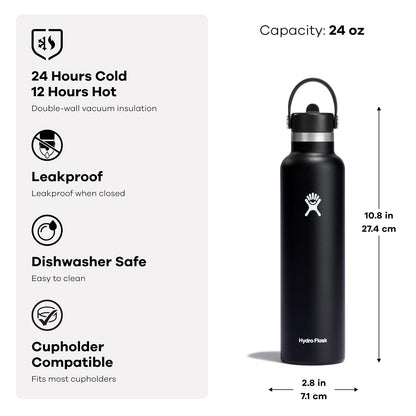Hydro Flask 24 oz Standard Mouth Water Bottle with Flex Cap or Flex Straw